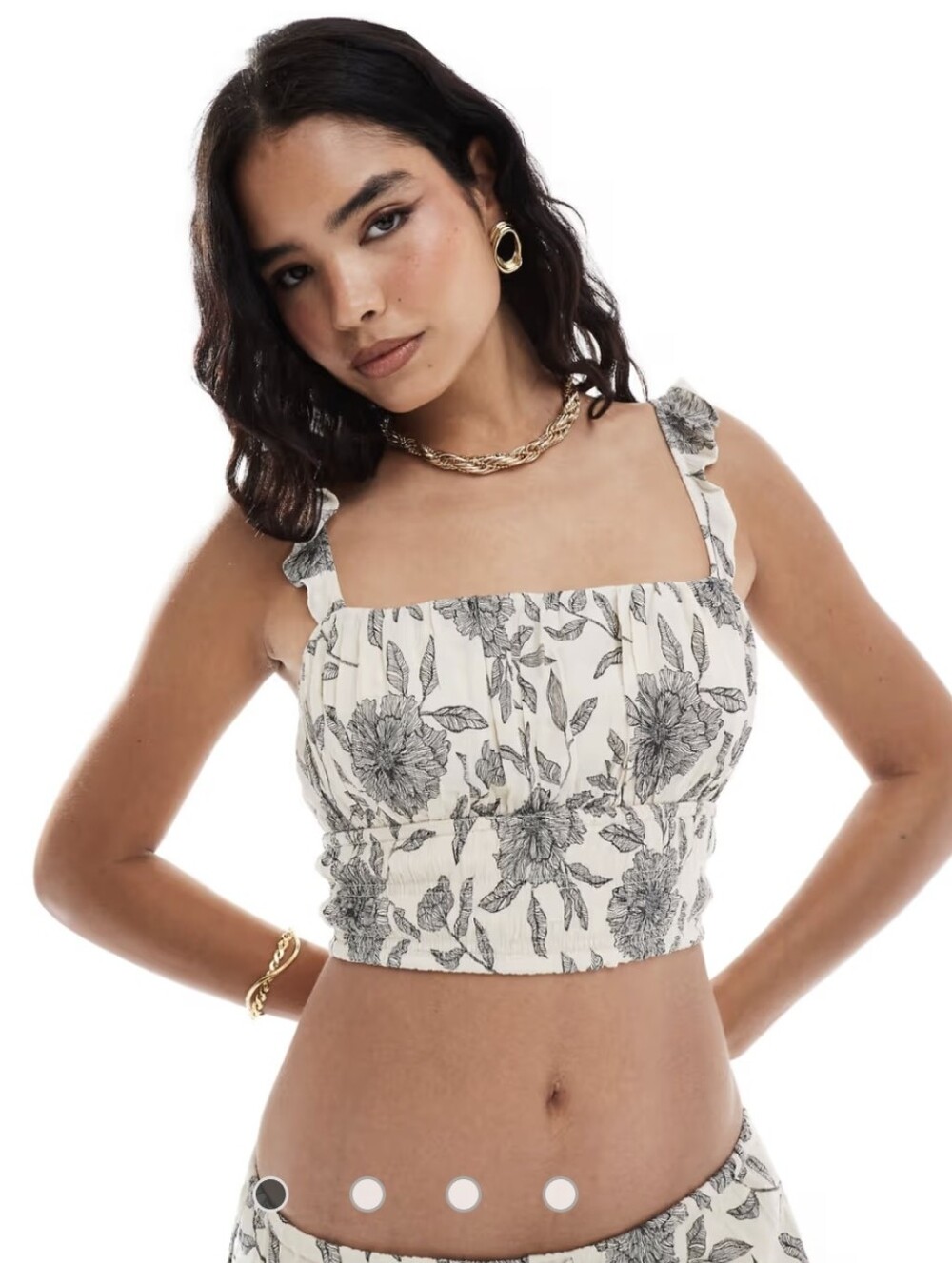 NWT Abercrombie & Fitch Floral Smocked Crop Top in Ivory and Gray Size Medium